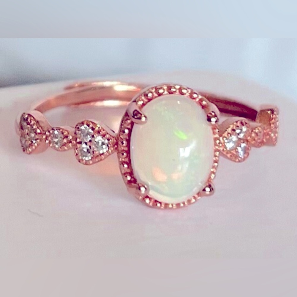 Genuine Ethiopian White Opal DinnerRing adjustable size 7